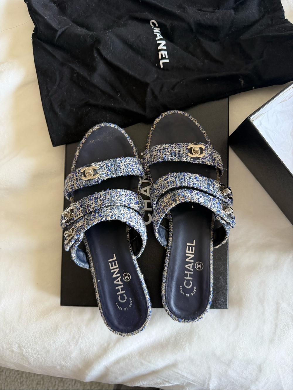 Chanel Tweed CC Embellished Sandals – Pre-Owned